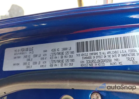 2020 Ram 2500 Big Horn из США, поврежденный, VIN 3C6UR5DJ9KG645260